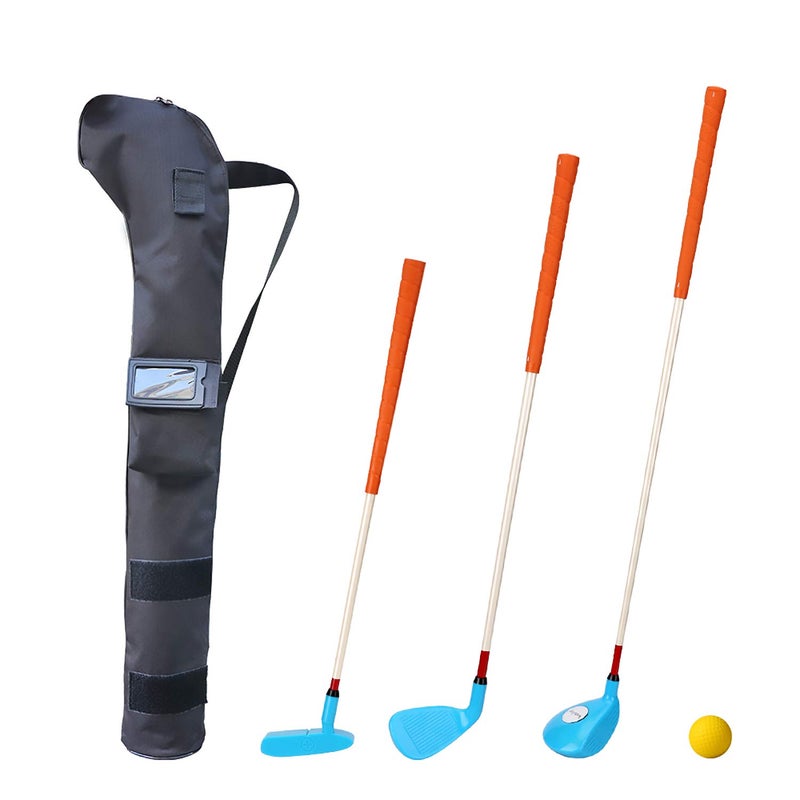 KONDAY Kids Golf Clubs Set Children Golf Set Yard Sports Tools Three Clubs with Carry Bag and Soft Balls (Blue) - Image 1